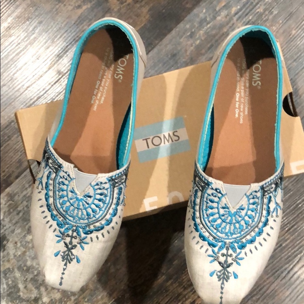 Light Grey Canvas Beaded Embroidery TOMS